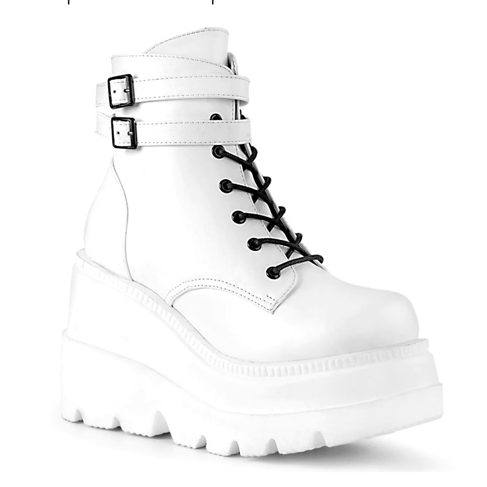 White Vegan Leather Demonia Ankle High Bootie